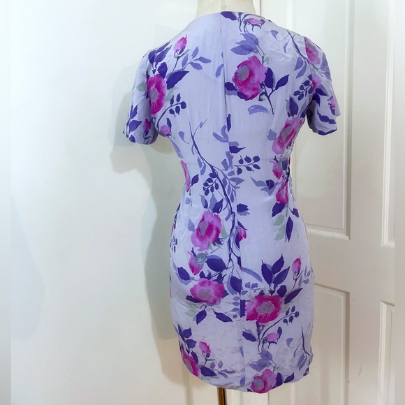 Vintage Silk Wrap Knotted Floral Purple and Pink Print Dress - Picture 7 of 8